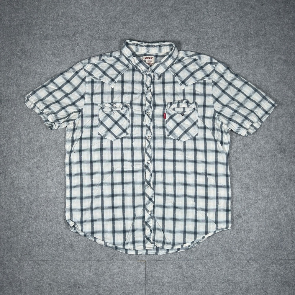 Levi's Shirt Mens XL White Plaid Western Pearl Snap Short Sleeve Casual Cowboy